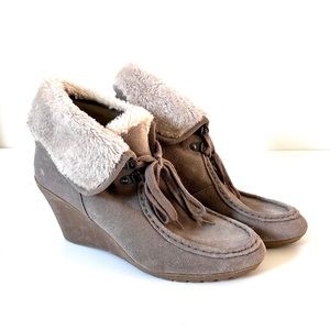 Moccasin Fauz Fur Lined Wedges